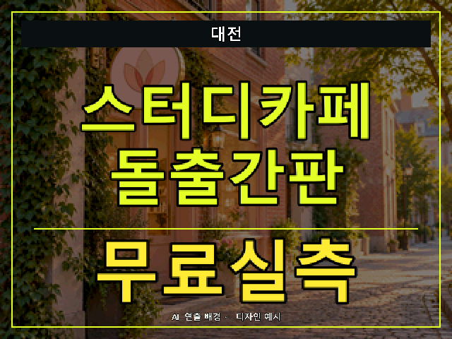 대전 스터디카페 돌출간판 무료실측 안내 썸네일 · AI 연출 배경