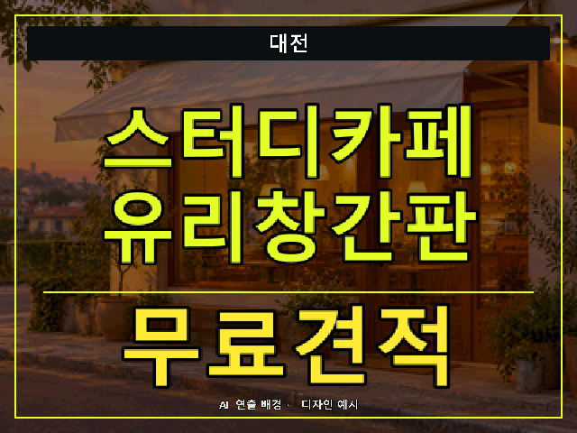 대전 스터디카페 유리창간판 무료견적 안내 썸네일 · AI 연출 배경