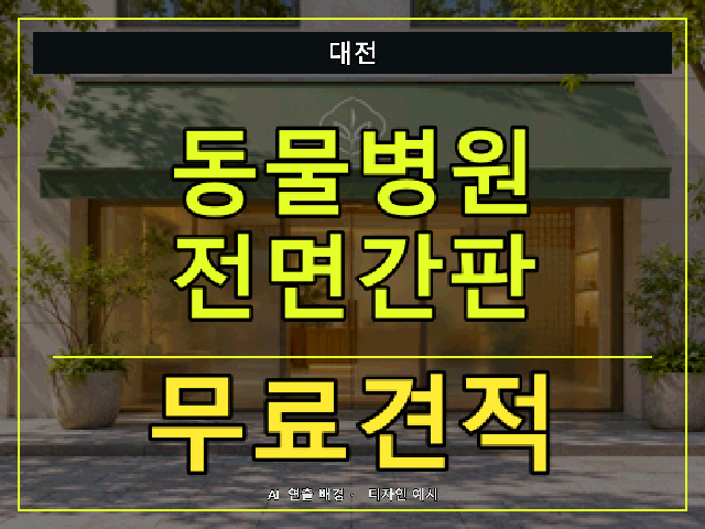 대전 동물병원 전면간판 무료견적 안내 썸네일 · AI 연출 배경