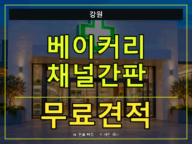강원 베이커리 채널간판 무료견적 안내 썸네일 · AI 연출 배경