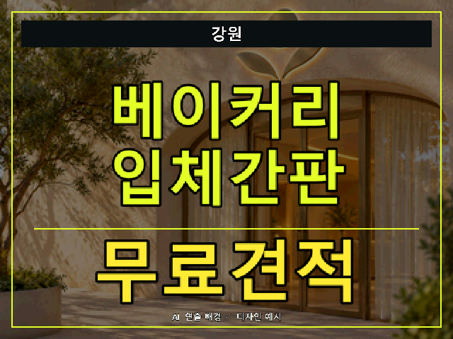 강원 베이커리 입체간판 무료견적 안내 썸네일 · AI 연출 배경