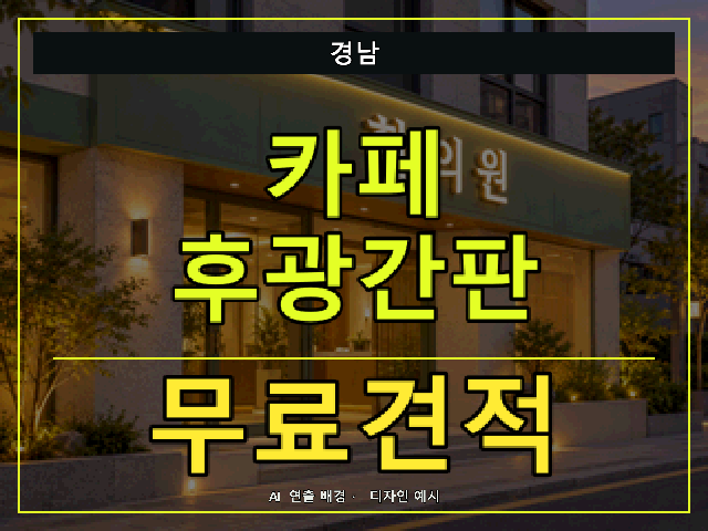 경남 카페 후광간판 무료견적 안내 썸네일 · AI 연출 배경