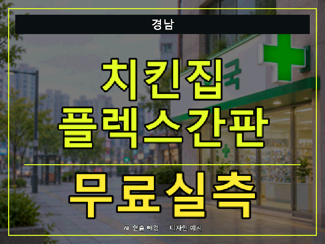 경남 치킨집 플렉스간판 무료실측 안내 썸네일 · AI 연출 배경
