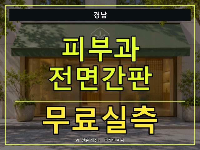 경남 피부과 전면간판 무료실측 안내 썸네일 · AI 연출 배경