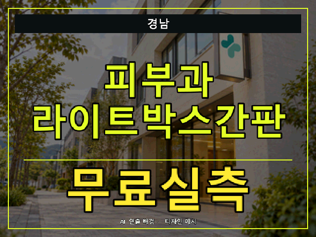 경남 피부과 라이트박스간판 무료실측 안내 썸네일 · AI 연출 배경
