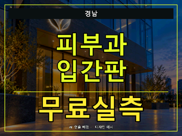 경남 피부과 입간판 무료실측 안내 썸네일 · AI 연출 배경