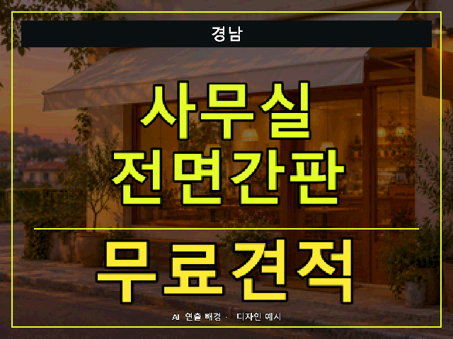 경남 사무실 전면간판 무료견적 안내 썸네일 · AI 연출 배경