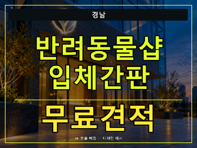 경남 반려동물샵 입체간판 무료견적 안내 썸네일 · AI 연출 배경