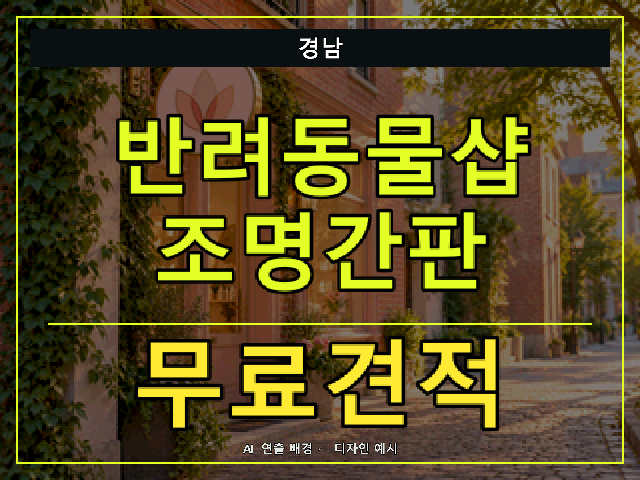 경남 반려동물샵 조명간판 무료견적 안내 썸네일 · AI 연출 배경