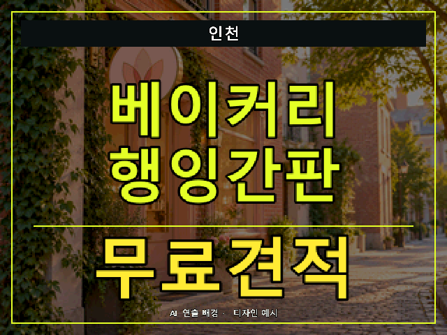 인천 베이커리 행잉간판 무료견적 안내 썸네일 · AI 연출 배경