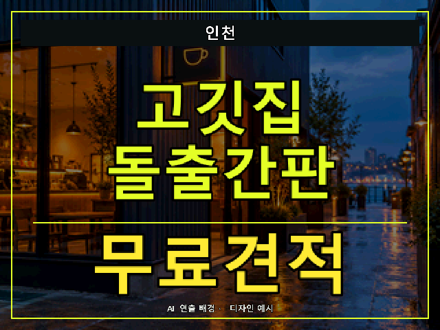 인천 고깃집 돌출간판 무료견적 안내 썸네일 · AI 연출 배경