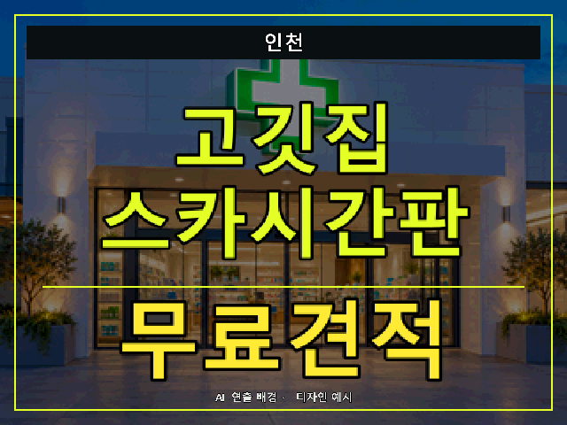 인천 고깃집 스카시간판 무료견적 안내 썸네일 · AI 연출 배경