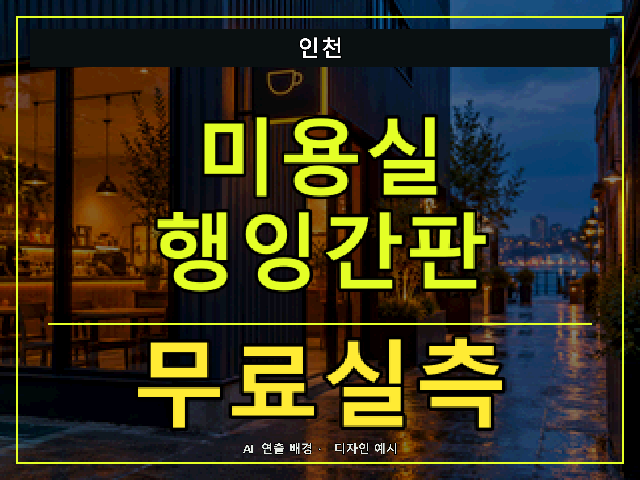인천 미용실 행잉간판 무료실측 안내 썸네일 · AI 연출 배경