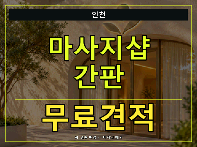 인천 마사지샵 간판 무료견적 안내 썸네일 · AI 연출 배경