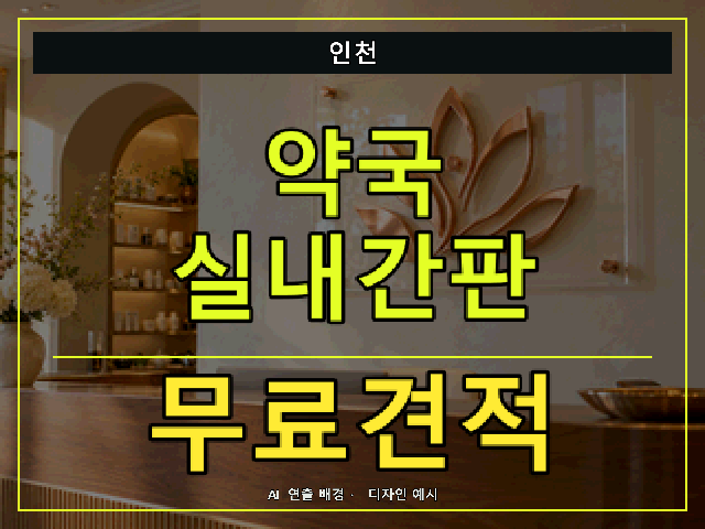인천 약국 실내간판 무료견적 안내 썸네일 · AI 연출 배경