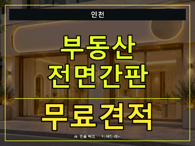 인천 부동산 전면간판 무료견적 안내 썸네일 · AI 연출 배경