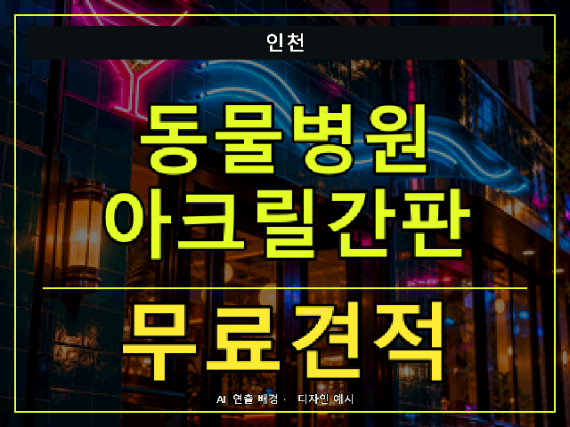 인천 동물병원 아크릴간판 무료견적 안내 썸네일 · AI 연출 배경