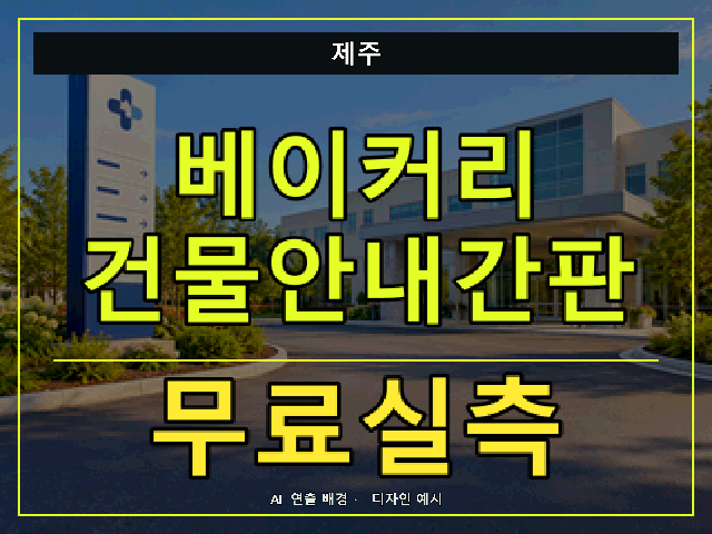 제주 베이커리 건물안내간판 무료실측 안내 썸네일 · AI 연출 배경