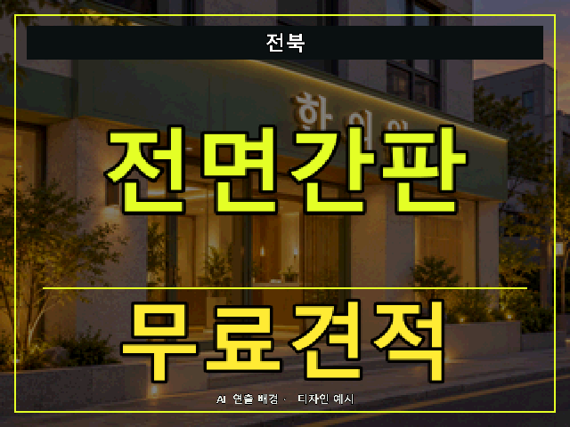 전북 전면간판 무료견적 안내 썸네일 · AI 연출 배경