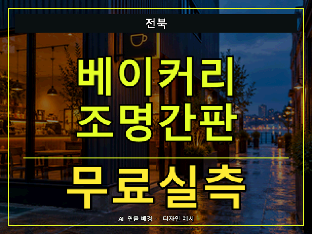 전북 베이커리 조명간판 무료실측 안내 썸네일 · AI 연출 배경