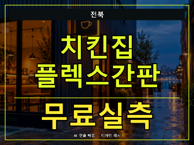 전북 치킨집 플렉스간판 무료실측 안내 썸네일 · AI 연출 배경