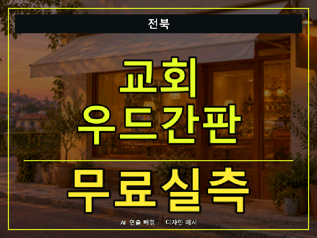 전북 교회 우드간판 무료실측 안내 썸네일 · AI 연출 배경