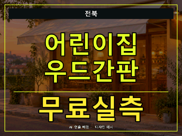 전북 어린이집 우드간판 무료실측 안내 썸네일 · AI 연출 배경