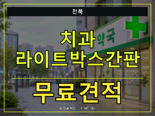 전북 치과 라이트박스간판 무료견적 안내 썸네일 · AI 연출 배경