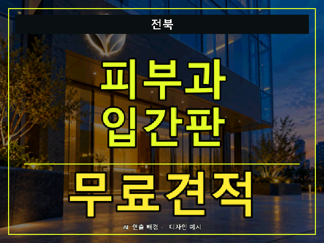 전북 피부과 입간판 무료견적 안내 썸네일 · AI 연출 배경