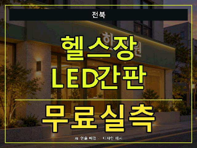 전북 헬스장 LED간판 무료실측 안내 썸네일 · AI 연출 배경