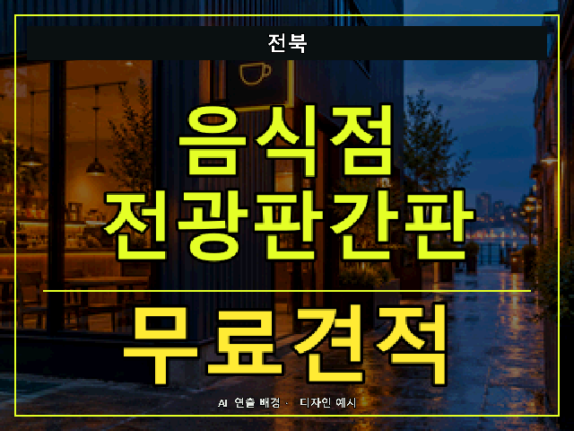 전북 음식점 전광판간판 무료견적 안내 썸네일 · AI 연출 배경