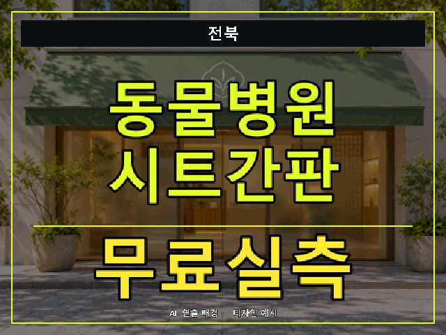 전북 동물병원 시트간판 무료실측 안내 썸네일 · AI 연출 배경