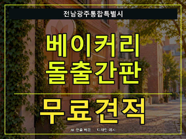 전남광주통합특별시 베이커리 돌출간판 무료견적 안내 썸네일 · AI 연출 배경