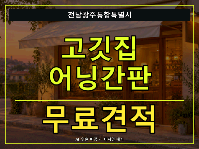 전남광주통합특별시 고깃집 어닝간판 무료견적 안내 썸네일 · AI 연출 배경
