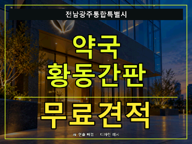 전남광주통합특별시 약국 황동간판 무료견적 안내 썸네일 · AI 연출 배경
