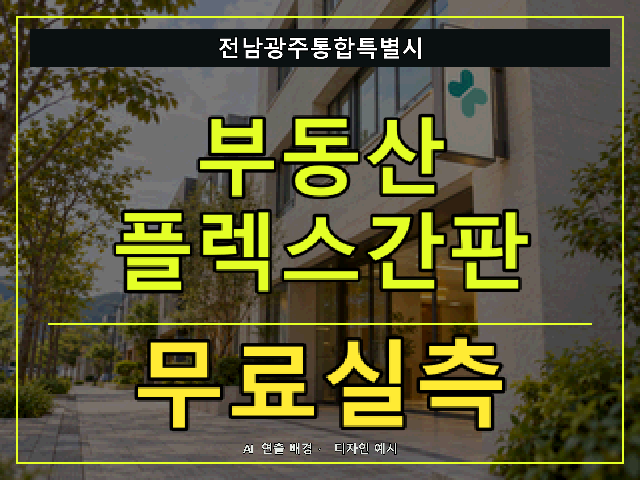 전남광주통합특별시 부동산 플렉스간판 무료실측 안내 썸네일 · AI 연출 배경
