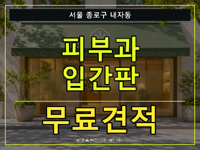 서울 종로구 내자동 피부과 입간판 무료견적 안내 썸네일 · AI 연출 배경