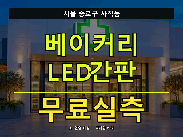 서울 종로구 사직동 베이커리 LED간판 무료실측 안내 썸네일 · AI 연출 배경