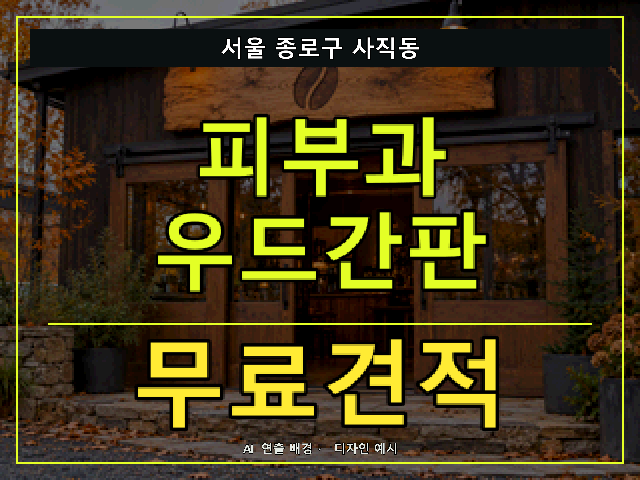 서울 종로구 사직동 피부과 우드간판 무료견적 안내 썸네일 · AI 연출 배경