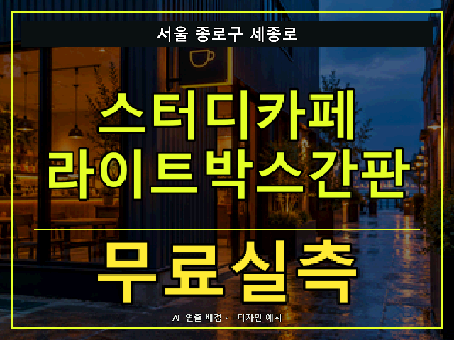 서울 종로구 세종로 스터디카페 라이트박스간판 무료실측 안내 썸네일 · AI 연출 배경