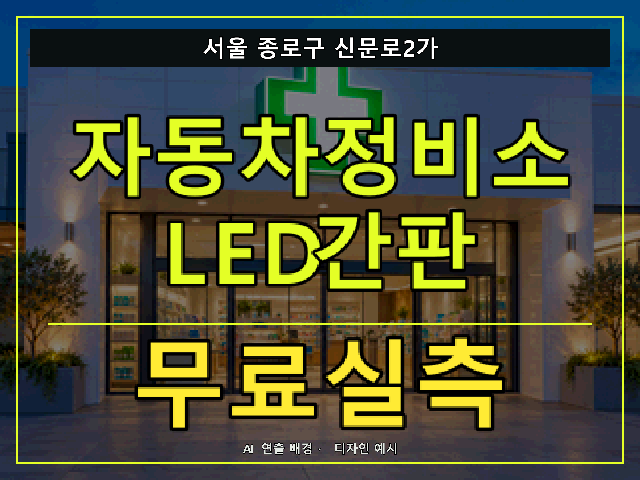 서울 종로구 신문로2가 자동차정비소 LED간판 무료실측 안내 썸네일 · AI 연출 배경