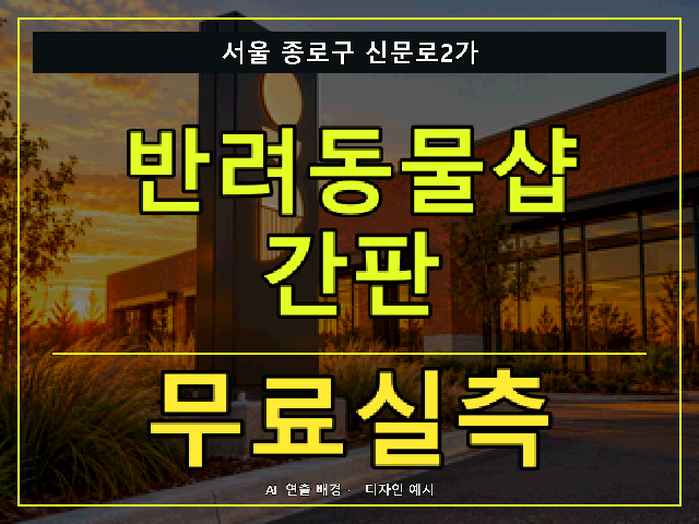 서울 종로구 신문로2가 반려동물샵 간판 무료실측 안내 썸네일 · AI 연출 배경