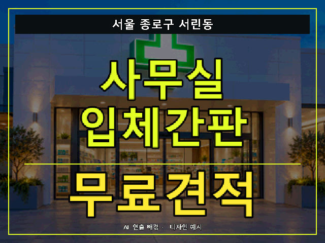 서울 종로구 서린동 사무실 입체간판 무료견적 안내 썸네일 · AI 연출 배경