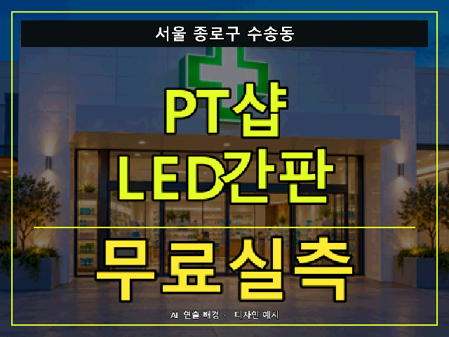 서울 종로구 수송동 PT샵 LED간판 무료실측 안내 썸네일 · AI 연출 배경