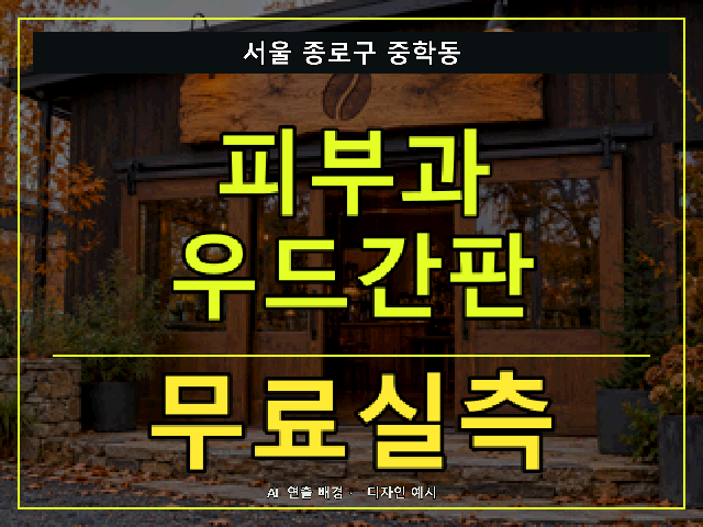 서울 종로구 중학동 피부과 우드간판 무료실측 안내 썸네일 · AI 연출 배경