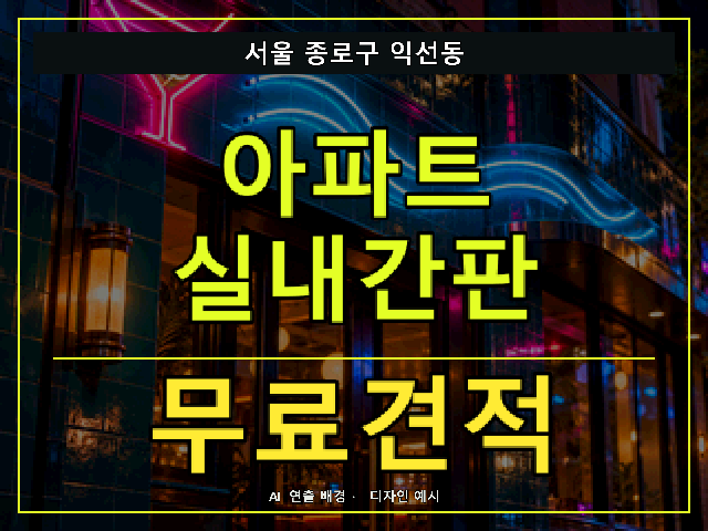 서울 종로구 익선동 아파트 실내간판 무료견적 안내 썸네일 · AI 연출 배경