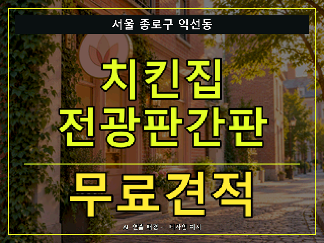 서울 종로구 익선동 치킨집 전광판간판 무료견적 안내 썸네일 · AI 연출 배경