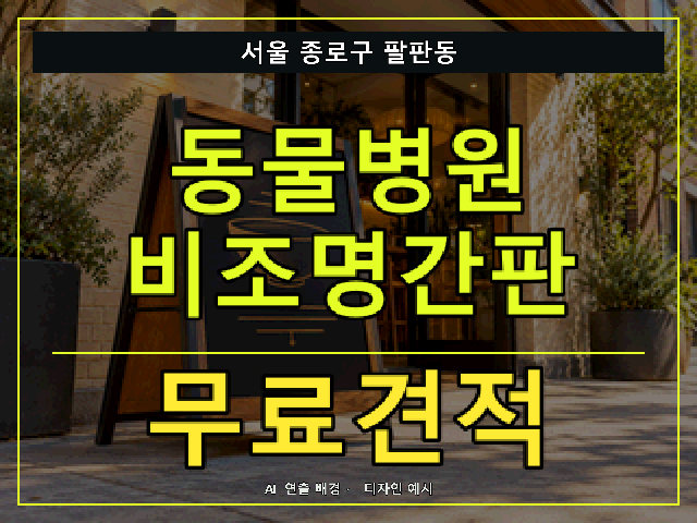 서울 종로구 팔판동 동물병원 비조명간판 무료견적 안내 썸네일 · AI 연출 배경