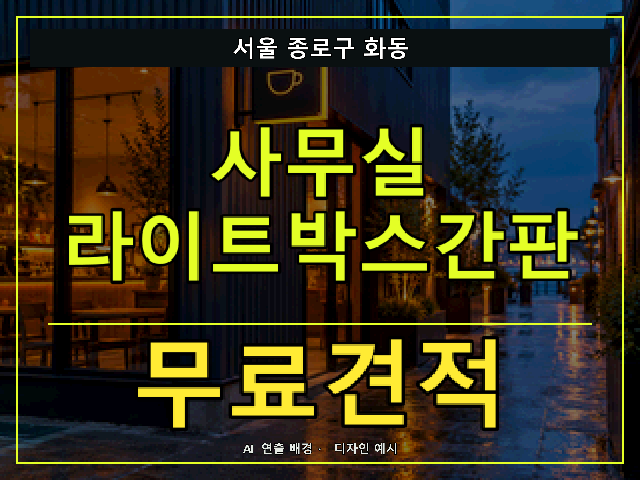서울 종로구 화동 사무실 라이트박스간판 무료견적 안내 썸네일 · AI 연출 배경
