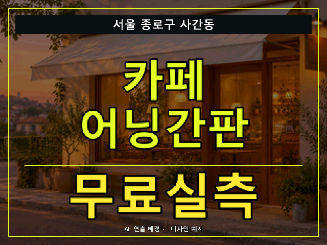 서울 종로구 사간동 카페 어닝간판 무료실측 안내 썸네일 · AI 연출 배경